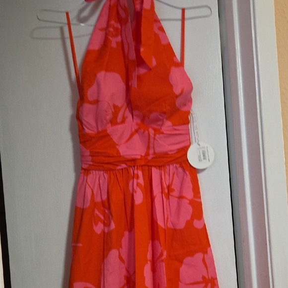 STAUD Red and Pink Backless Floral Dress - Picture 6 of 9